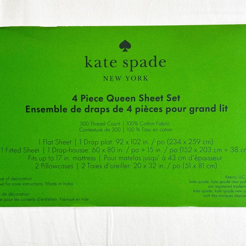 KATE SPADE Queen Size GRAND WHITE Cotton Percale Sheet Set 300 thread count - Picture 4 of 4